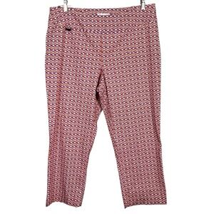 Peck & Peck Pink Orange Geometric Print Pull On Stretch Crop Capri Pants Plus 16